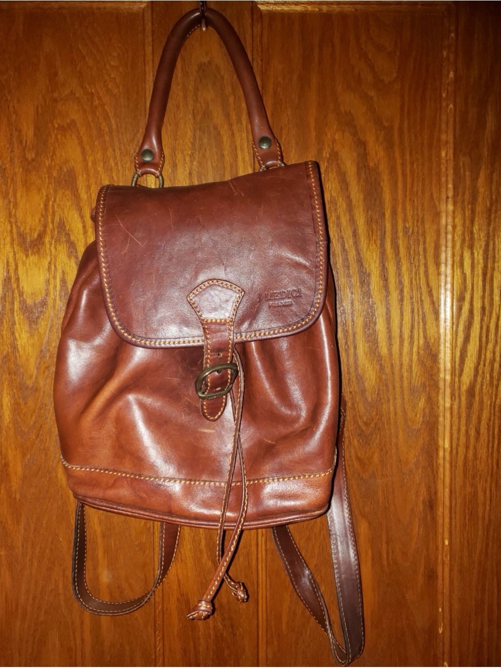I Medici real caramel Italian Leather Brown Backpack Purse - Classic Women's Ba